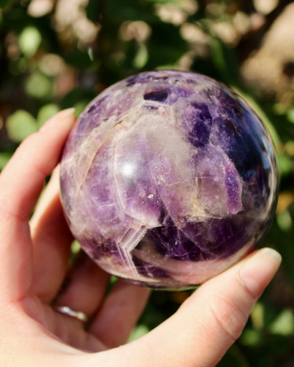 Chevron Amethyst Sphere – Polished Purple and White Amethyst Crystal Ball
