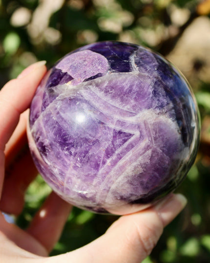 Chevron Amethyst Sphere – Polished Purple and White Amethyst Crystal Ball