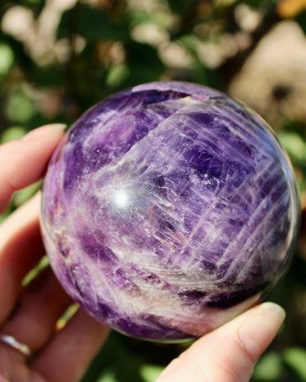 Chevron Amethyst Sphere – Polished Purple and White Amethyst Crystal Ball