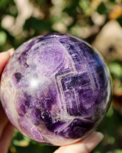 Chevron Amethyst Sphere – Polished Purple and White Amethyst Crystal Ball