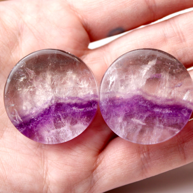 Transparent Fluorite Double Flare Plugs – Rare Clear Fluorite Stone Gauges with Subtle Color Banding
