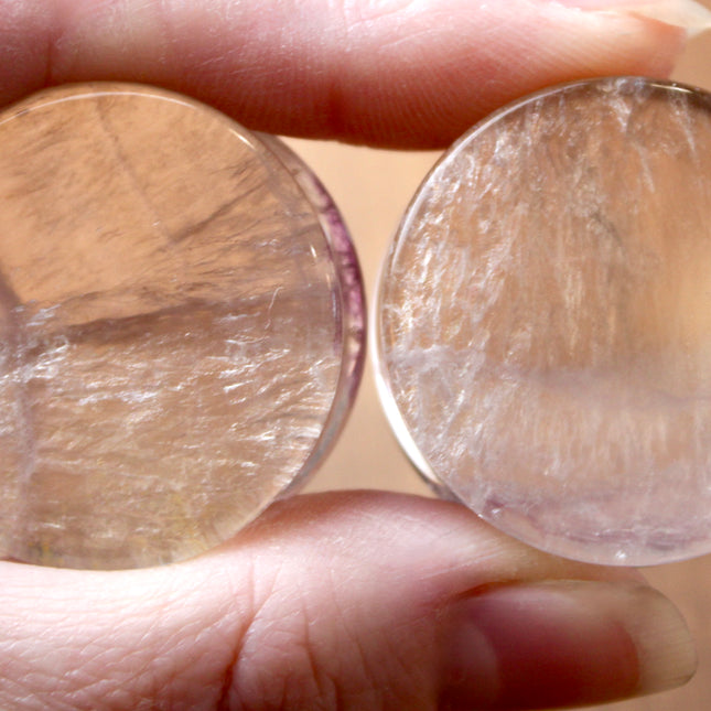 Transparent Fluorite Double Flare Plugs – Rare Clear Fluorite Stone Gauges with Subtle Color Banding