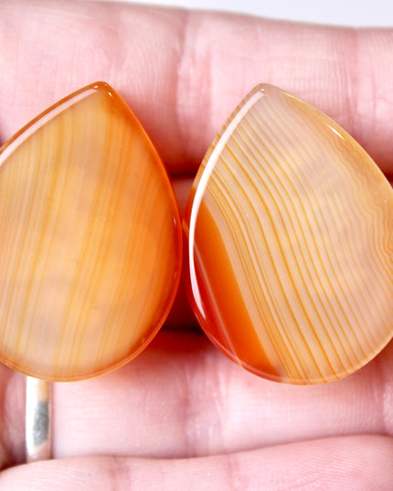 Carnelian Agate Stone Tear Drop Double Flare Plugs - Red and Orange Gauges 6mm-14mm