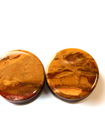 Desert Ocean Jasper Double Flare Plugs – Pair of Yellow and Red Natural Stone Gauges 3mm-35mm