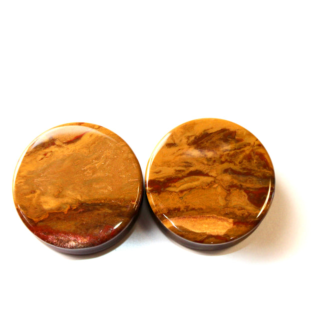 Desert Ocean Jasper Double Flare Plugs – Pair of Yellow and Red Natural Stone Gauges 3mm-35mm