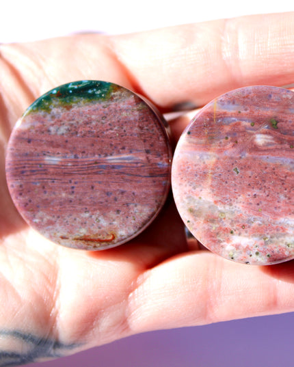 Pink and Purple Orbicular Jasper Double Flare Plugs – Natural Stone Ear Gauges Pair 