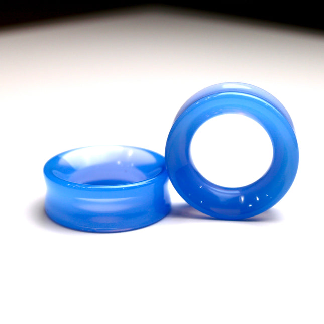 Cobalt Blue Double Flare Tunnels- Blue Glass Plugs 6mm-32mm