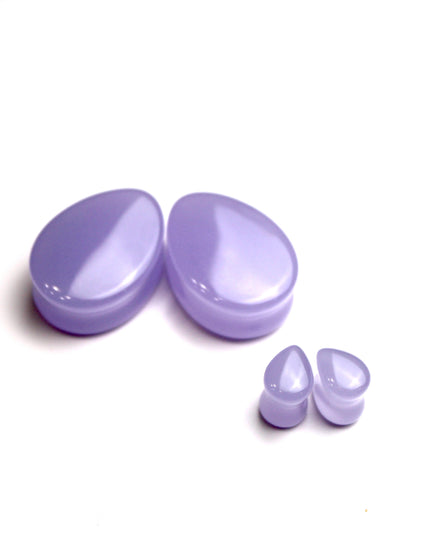 Violet Opalite Glass Teardrop Jewelry for Stretched Ears – Polished Opalite Ear Gauges 8mm–25mm