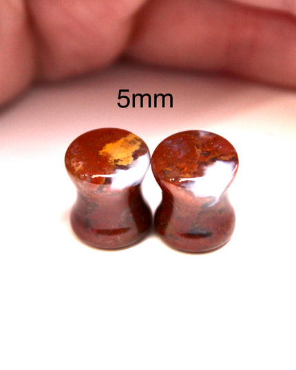 Yellow and Red Moss Agate Plugs - Custom Double Flare Natural Stone Gauges -You Pick -Limited Sizes