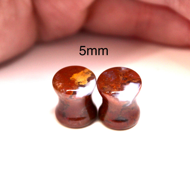 Yellow and Red Moss Agate Plugs - Custom Double Flare Natural Stone Gauges -You Pick -Limited Sizes