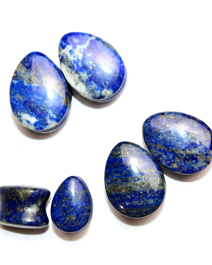 Lapis Teardrop Plugs - Blue and Gold Pair Natural Stone Gauges