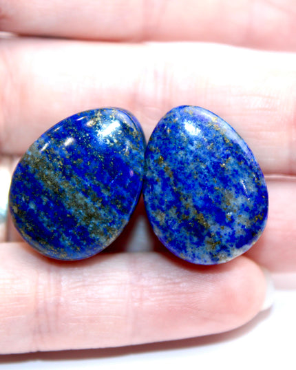 Lapis Teardrop Plugs - Blue and Gold Pair Natural Stone Gauges