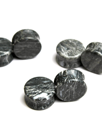 Wave Jasper Stone Plugs Double Flare- Pair of Gray and White Ear Gauges 3mm-32mm