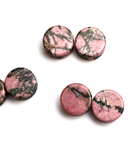 Rhodonite Stone Plugs - Pink and Black Webbed Gauges Pair