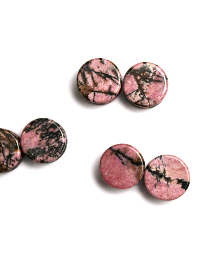 Rhodonite Stone Plugs - Pink and Black Webbed Gauges Pair