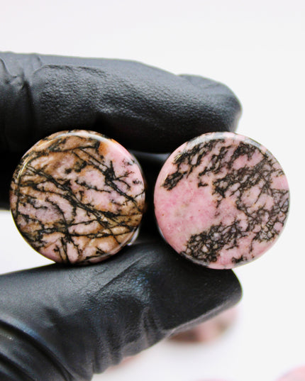 Rhodonite Stone Plugs - Pink and Black Webbed Gauges Pair