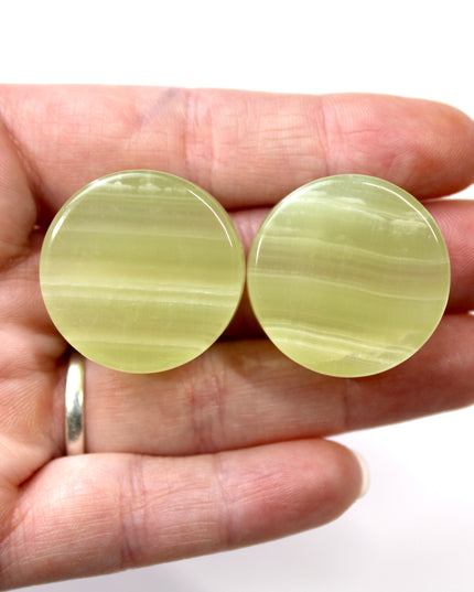 Green Onyx Double Flare Stone Plugs – Natural Light Green and Brown Striped Gauges in 6mm–25mm 