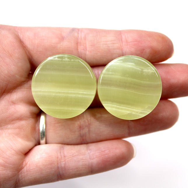 Green Onyx Double Flare Stone Plugs – Natural Light Green and Brown Striped Gauges in 6mm–25mm 