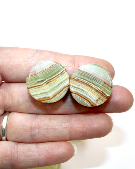 Green Onyx Double Flare Stone Plugs – Natural Light Green and Brown Striped Gauges in 6mm–25mm 