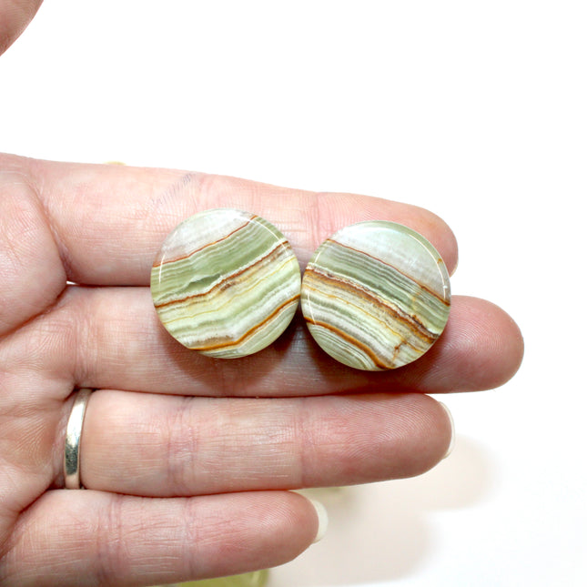 Green Onyx Double Flare Stone Plugs – Natural Light Green and Brown Striped Gauges in 6mm–25mm 