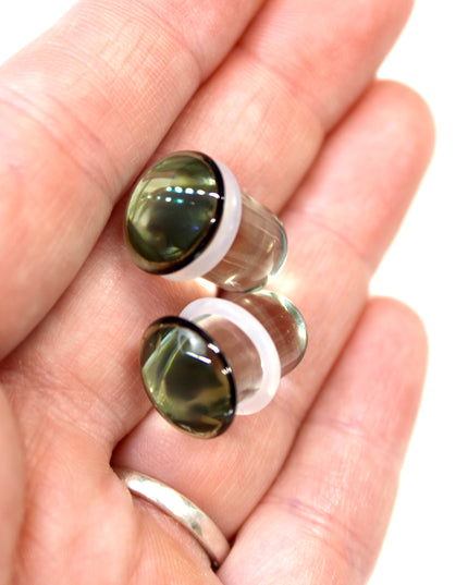 Single Flare Smoky Glass Plugs for Dead Stretching – Sizes 1.6mm (14g) to 10mm (00g), Glass Ear Plugs Sold Individually or as a Stretching Kit