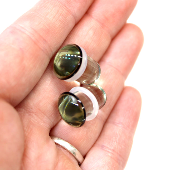 Single Flare Smoky Glass Plugs for Dead Stretching – Sizes 1.6mm (14g) to 10mm (00g), Glass Ear Plugs Sold Individually or as a Stretching Kit