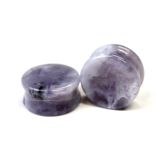 22mm Purple Agate Plugs - Natural Purple Stone Plugs in 22mm Exact Pair in Photo