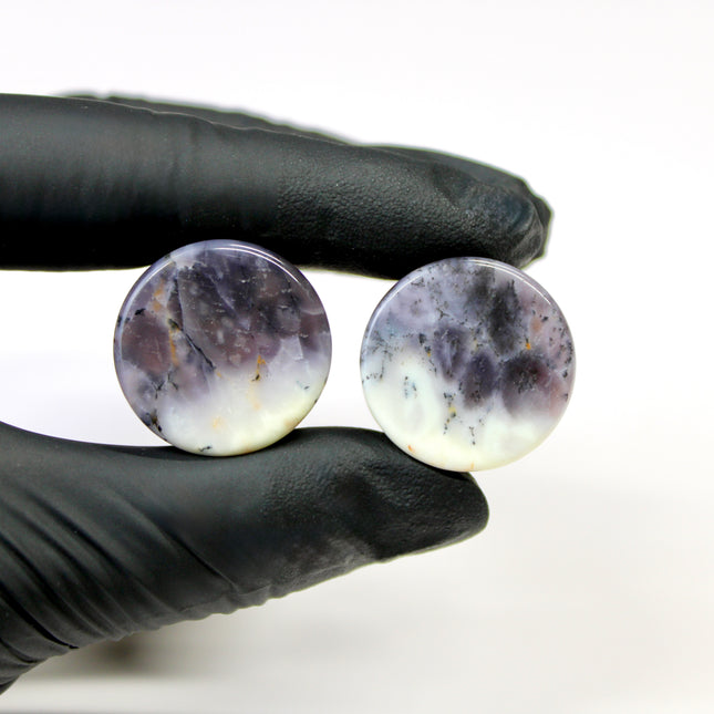 22mm Purple Dendritic Agate Plugs – Natural Purple Stone Double Flare Gauges, Exact Pair Shown