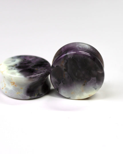 22mm Purple Dendritic Agate Plugs – Natural Purple Stone Double Flare Gauges, Exact Pair Shown