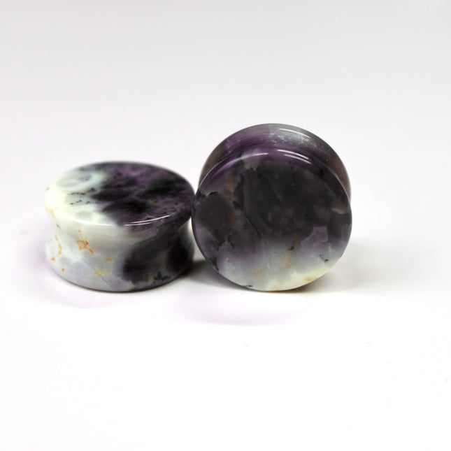 22mm Purple Dendritic Agate Plugs – Natural Purple Stone Double Flare Gauges, Exact Pair Shown