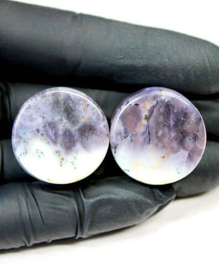 22mm Purple Dendritic Agate Plugs – Natural Purple Stone Double Flare Gauges, Exact Pair Shown