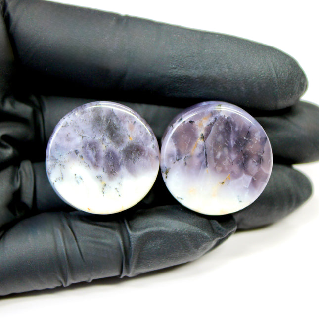 22mm Purple Dendritic Agate Plugs – Natural Purple Stone Double Flare Gauges, Exact Pair Shown