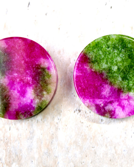 Watermelon Quartz Double Flared 50mm 2" Plugs Exact Pair in Photos