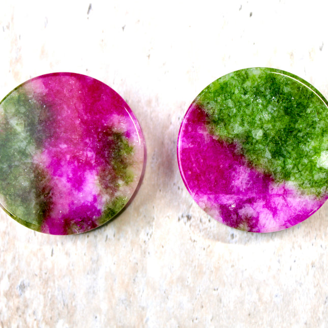 Watermelon Quartz Double Flared 50mm 2" Plugs Exact Pair in Photos