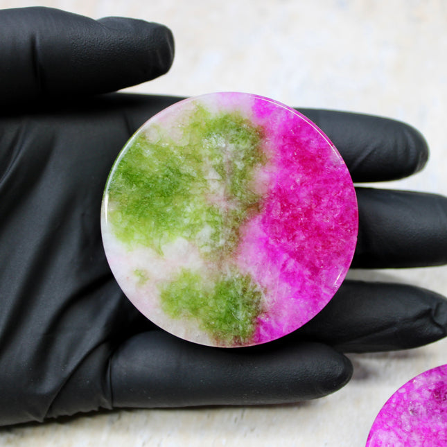 Watermelon Quartz Double Flared 50mm 2" Plugs Exact Pair in Photos