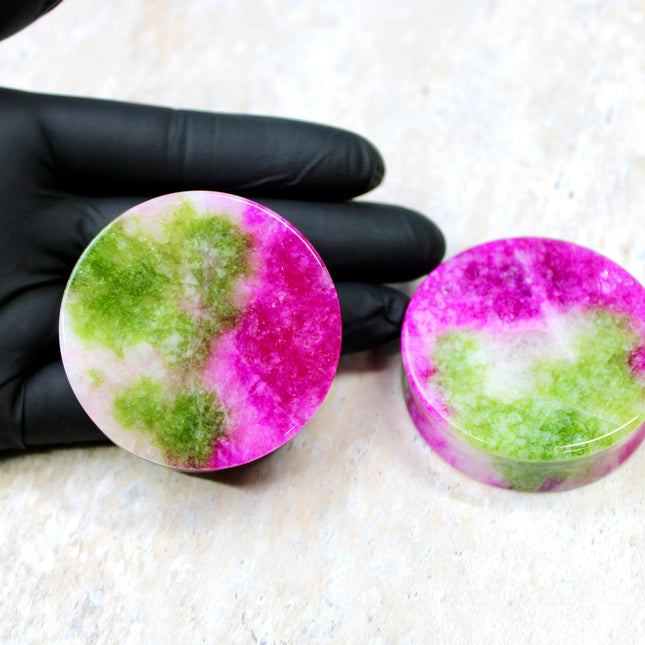 Watermelon Quartz Double Flared 50mm 2" Plugs Exact Pair in Photos