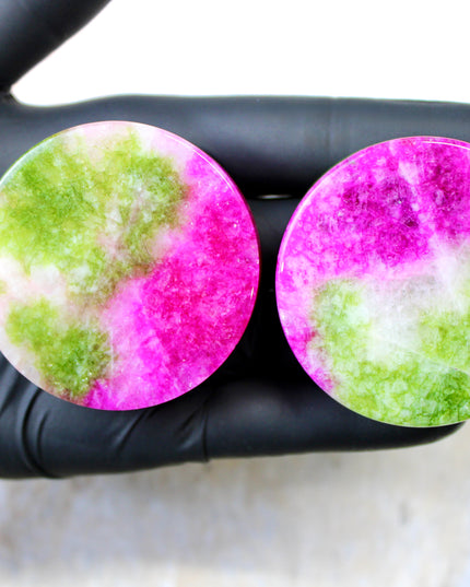 Watermelon Quartz Double Flared 50mm 2" Plugs Exact Pair in Photos