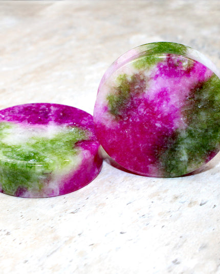 Watermelon Quartz Double Flared 50mm 2" Plugs Exact Pair in Photos