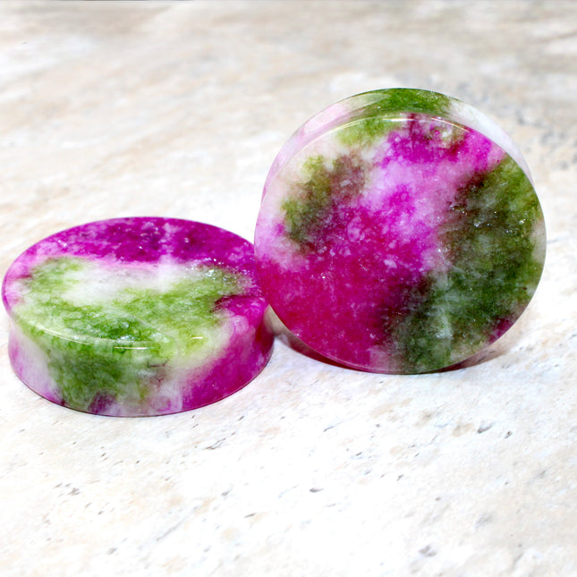 Watermelon Quartz Double Flared 50mm 2" Plugs Exact Pair in Photos