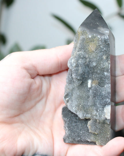Sphalerite Druzy Tower – 4" Crystal Point, Sparkling Display Stone, Unique Gift