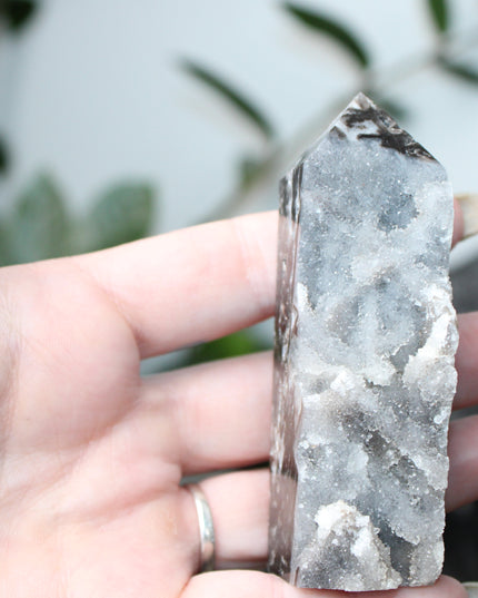 Sphalerite Druzy Tower – 4" Crystal Point, Sparkling Display Stone, Unique Gift