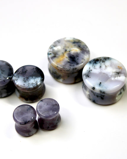 Purple Dendritic Agate Plugs – Natural Purple Stone Double Flare Gauges, Pick The Pair 6mm-25mm
