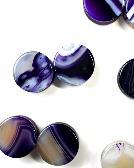 Purple Striped Agate Stone Plugs Double Flare Pair 5mm-38mm