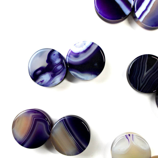 Purple Striped Agate Stone Plugs Double Flare Pair 5mm-38mm