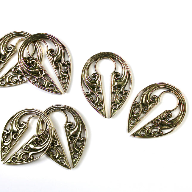 The Evangeline Twin Ornate Brass Hearts - Gold Brass Ear Hangers 