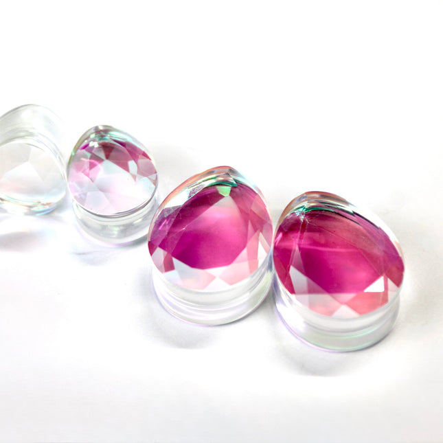Faceted Diamond Iridescent Glass Tear Drop Plugs