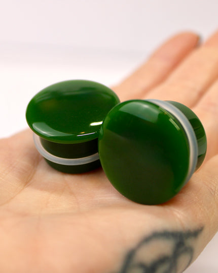 Green Jade Single Flare Stone Plugs