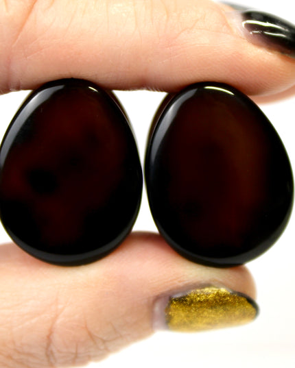 Smoky Black Tortoise Shell Look Agate Teardrop Plugs