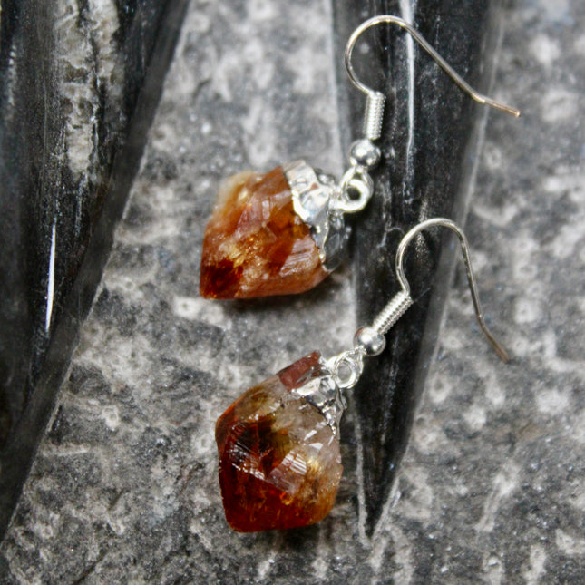Raw Citrine Dangle Earrings – Natural Crystal Jewelry for Abundance, Joy & Solar Plexus Energy, Healing Stone Gift - EC Plugs