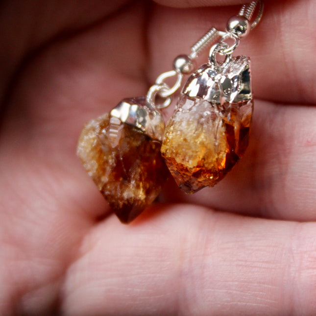 Raw Citrine Dangle Earrings – Natural Crystal Jewelry for Abundance, Joy & Solar Plexus Energy, Healing Stone Gift - EC Plugs